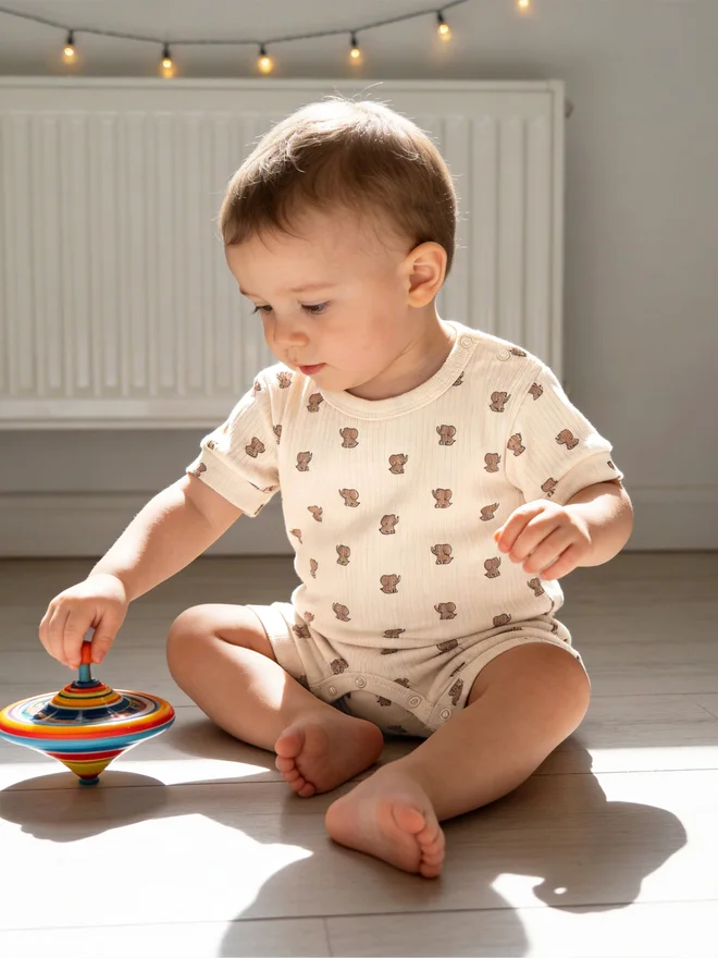 بابيز_بيسك Babies Basic Premium Ribbed Cotton Short Sleeves Printed Romper