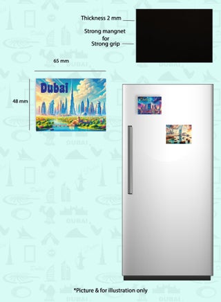Dubai Foil Fridge Magnets 6pcs Set crafted from vibrant metallic foil, showcasing Burj Al Arab landmark—ideal Dubai gift or collectible. - view 2