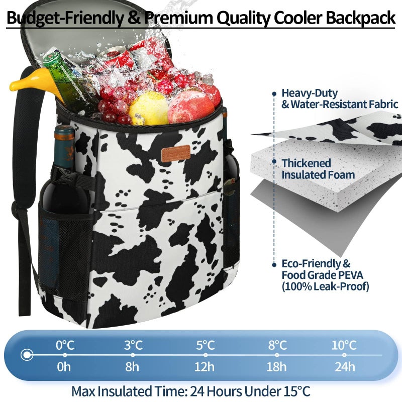 Vankor Camping Cooler Backpack 45 Cans, Soft Backpack Coolers Insulated Leak Proof Travel Cooler Bag Waterproof Lunch Picnic Beach Work Trip Thermal Bag Drink Beverage Beer Cooler Black White Spots - Image 4