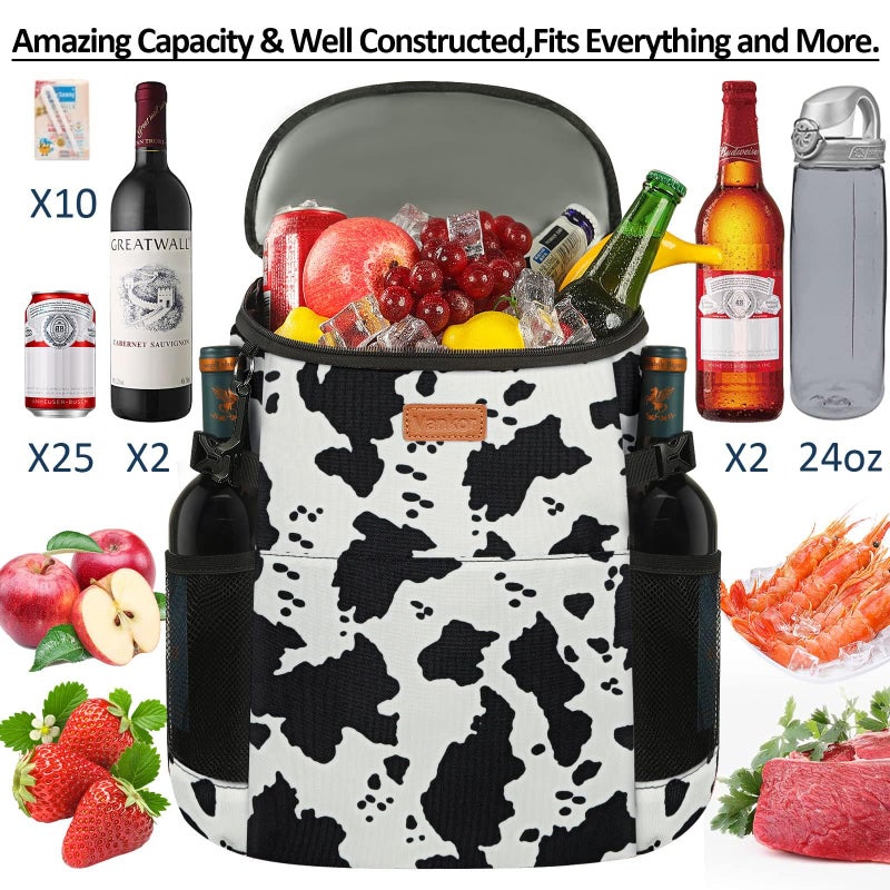 Vankor Camping Cooler Backpack 45 Cans, Soft Backpack Coolers Insulated Leak Proof Travel Cooler Bag Waterproof Lunch Picnic Beach Work Trip Thermal Bag Drink Beverage Beer Cooler Black White Spots - Image 5