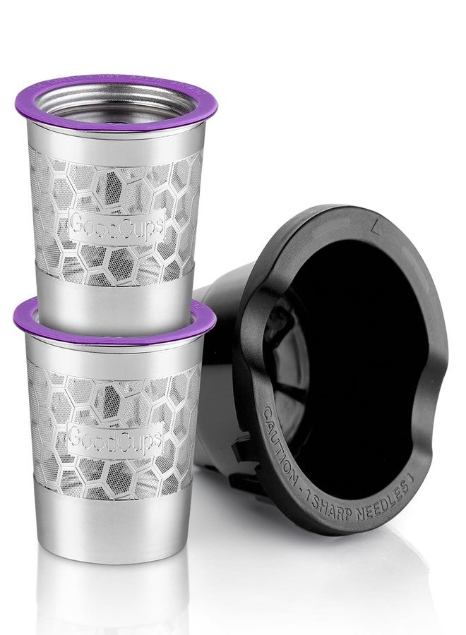 GoodCups 2 Stainless Steel Reusable K Cups with Replacement Pod Holder for Keurig K-Express, K-Mini, K-Classic, K-Elite, K-Café, K-Duo, K-Select, K-Compact Coffee Makers - Image 1