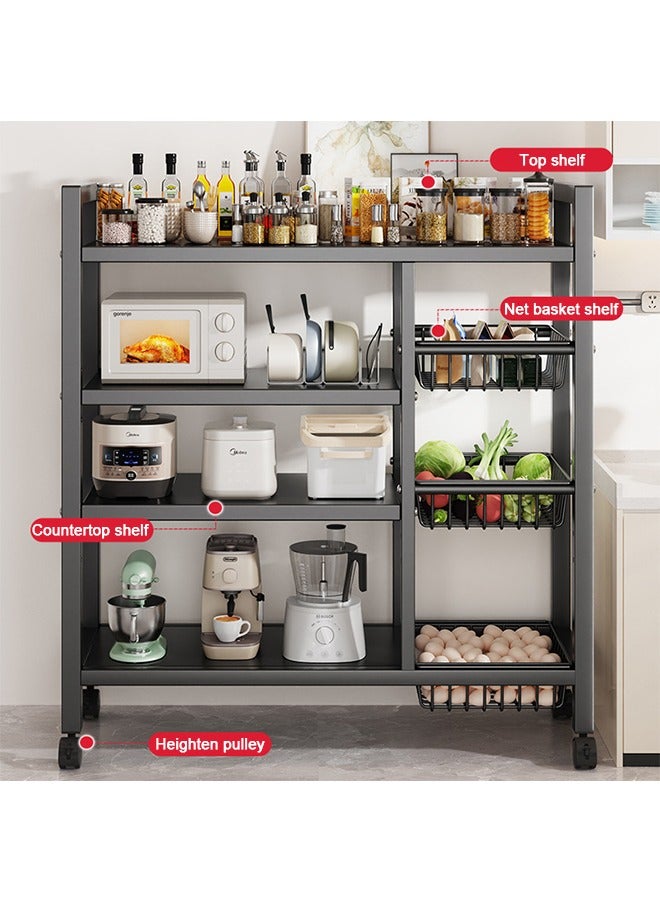 رفوف المطبخ ، سعة كبيرة ، البكرات المتنقلة ، ارتفاع قابل للتعديل ، ثلاثة شبكة أربع طبقات رفوف التخزين ، أسود - Image 3