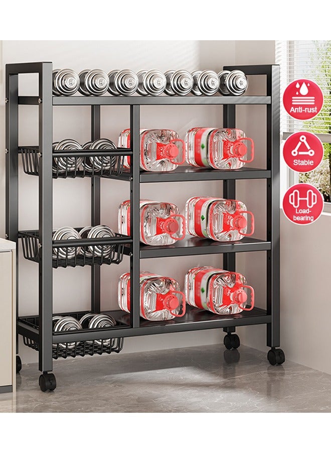 رفوف المطبخ ، سعة كبيرة ، البكرات المتنقلة ، ارتفاع قابل للتعديل ، ثلاثة شبكة أربع طبقات رفوف التخزين ، أسود - Image 4
