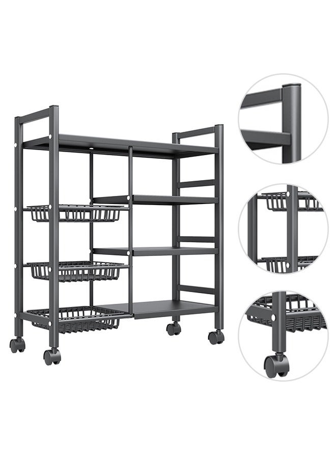 رفوف المطبخ ، سعة كبيرة ، البكرات المتنقلة ، ارتفاع قابل للتعديل ، ثلاثة شبكة أربع طبقات رفوف التخزين ، أسود - Image 5