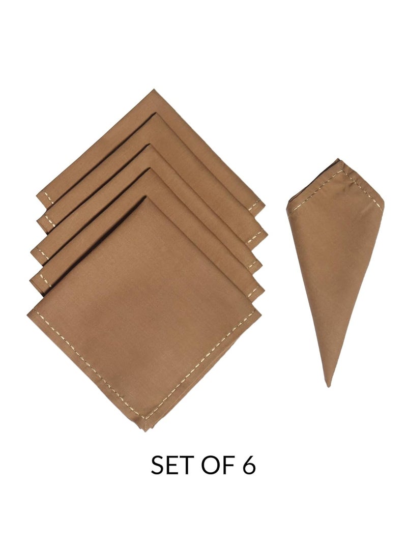 Zeba World Dinner Table Napkins 100% Cotton Set of 6 pcs | Embroidered Chawal Taka | Washable and Reusable Napkins for Dinner Table - Golden Brown - 16x16 inches (40x40cms) (Pack of 6) - Image 3