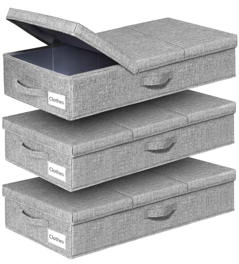 punemi Under Bed Storage Containers 3 Pcs Large Blanket Clothes Storage Bag Long Flat Firm Sides Underbed Organization And Storage w 3 Handles Lid For Comforter Toy Closet 3111576 inch Tall