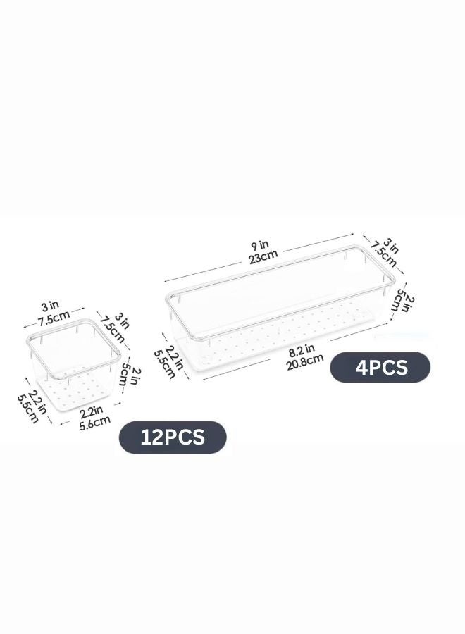 16PCS Clear Plastic Drawer Organizers Set, 2 Size Desk Drawer Organizer Trays for Makeup, Jewelry, Kitchen Utensils, Gadgets and Office Accessories - Image 2