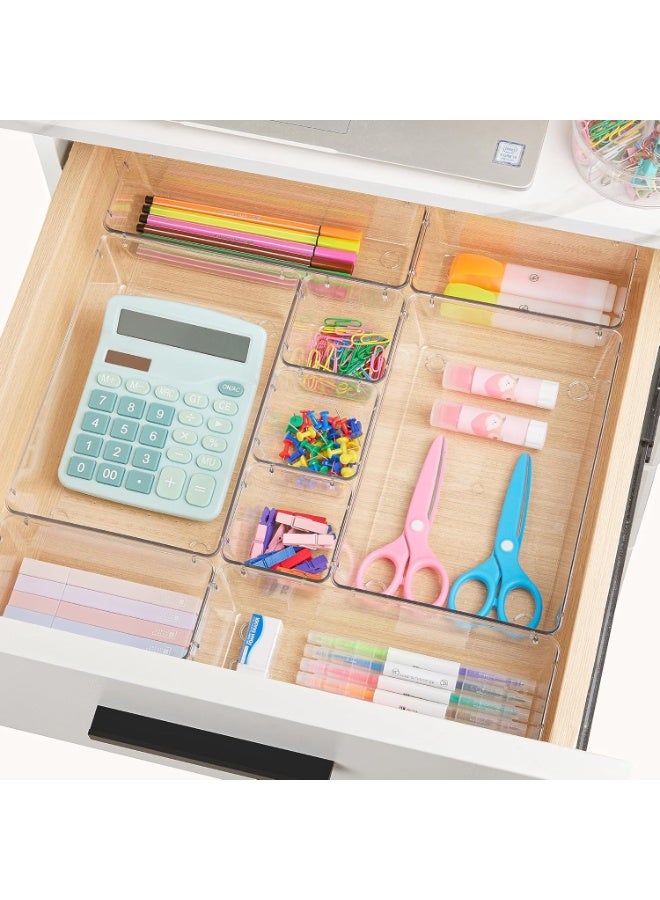 16PCS Clear Plastic Drawer Organizers Set, 2 Size Desk Drawer Organizer Trays for Makeup, Jewelry, Kitchen Utensils, Gadgets and Office Accessories - Image 4