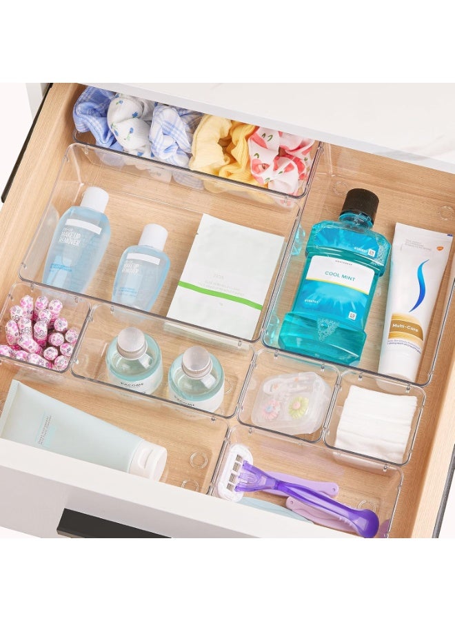 16PCS Clear Plastic Drawer Organizers Set, 2 Size Desk Drawer Organizer Trays for Makeup, Jewelry, Kitchen Utensils, Gadgets and Office Accessories - Image 3