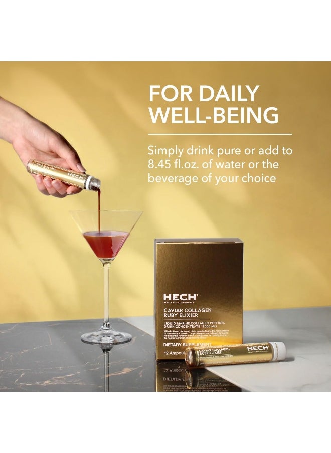 HECH - Caviar Collagen Ruby Elixier - Beauty Supplement With 11,000 Mg Marine And Caviar Collagen Peptides, Polyphenols And Complex Of 9 Bioactive Vita-Mineral Nutrients - Image 1