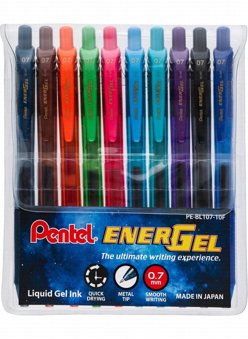 Pentel 10-Piece Energel Gel Ink Pen 0.7mm Tip Multicolour - Image 1