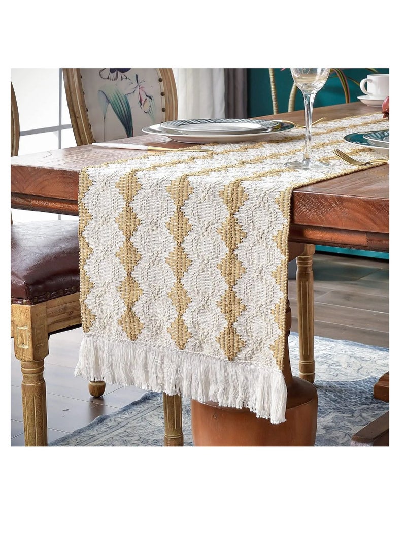 SYOSI Table Runners 70 inches Long, Macrame Table Runner Farmhouse Style, Splicing Bohemian Rustic Table Runner with Tassels for Home, Wedding and Party, Farmhouse Home Decoration for Kitchen(13*70 inches) - Image 3