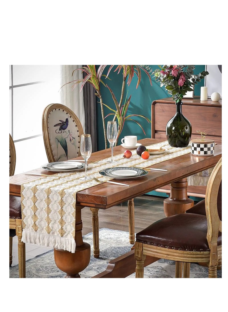 SYOSI Table Runners 70 inches Long, Macrame Table Runner Farmhouse Style, Splicing Bohemian Rustic Table Runner with Tassels for Home, Wedding and Party, Farmhouse Home Decoration for Kitchen(13*70 inches) - Image 2