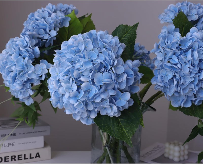 Buart 4PCS Long Stem Big Size Blue Flowers Artificial Silk Hydrangea Lifelike Flowers Real Touch Blue Artificial Flowers Wedding Shower Bride Bouquets Office Living Room Table Decorations (21 Inch) - Image 5