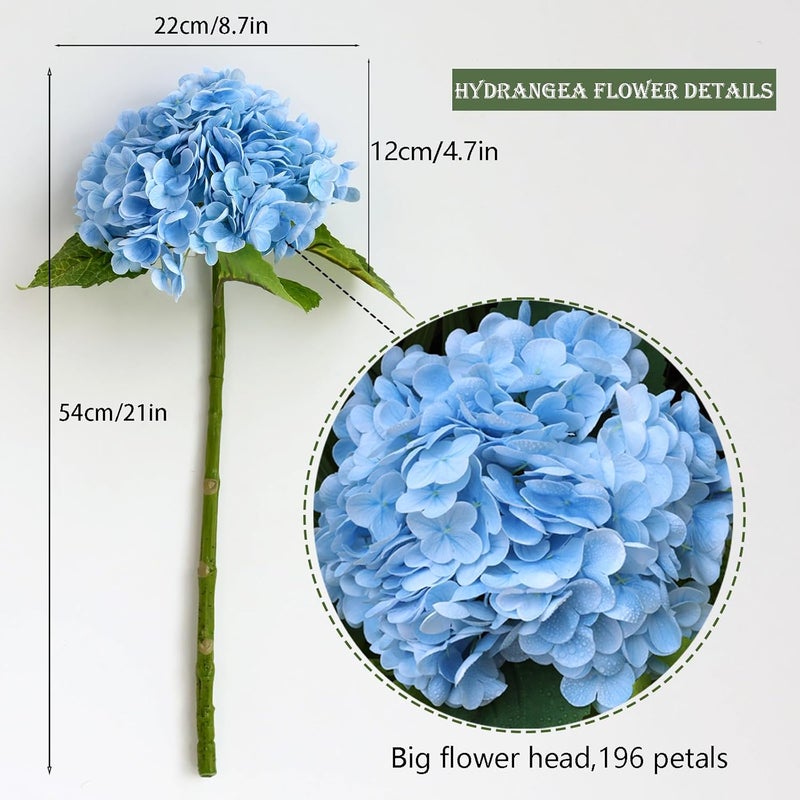 Buart 4PCS Long Stem Big Size Blue Flowers Artificial Silk Hydrangea Lifelike Flowers Real Touch Blue Artificial Flowers Wedding Shower Bride Bouquets Office Living Room Table Decorations (21 Inch) - Image 2