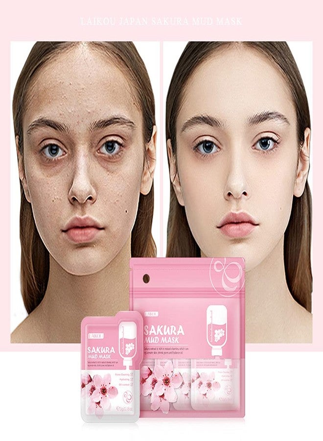 BEUKING بيوكينغ 7 قطع قناع وجه ساكورا طين قناع وجه محمول لتنظيف المسام وتحسين عيوب البشرة وترطيب التحكم في الزيت للعناية بالبشرة نهارًا وليلاً (طين ساكورا) - Image 5