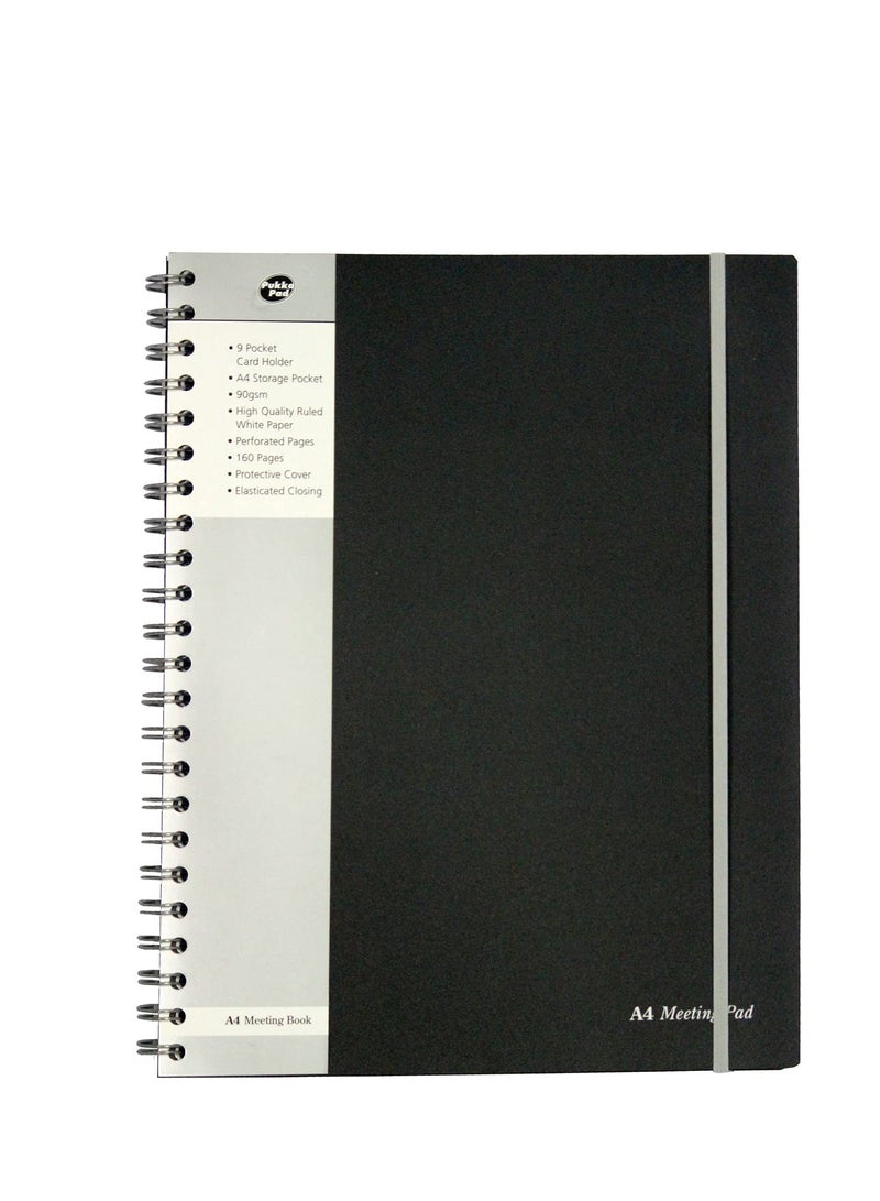 Pukka Pad Pukka Pad A4+ Spiral Bound Meeting Pad Notebook Single Line Diary 160 Pages, Ruled, 90gsm, 7mm Line, Perforated Page, Polyprop Cover, Elastic Closure, 9 Pocket Business Card Holder, A4 Storage Pocket - Image 1