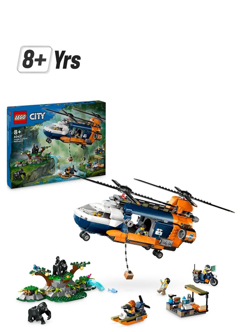 LEGO City Jungle Explorer Helicopter At Base Camp, Vehicle Toys Adventure Playset For Ages 8 Plus, Or Birthday Gift For Kids, 5 Minifigures And 3 Gorilla Figures 60437 (881 Pieces)