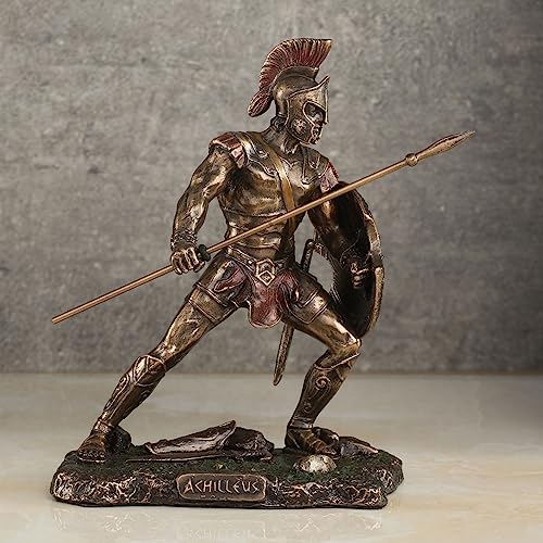 Veronese Design Achilles Rage Trojan War Hero Achilleus Holding Spear and Shield Statue - Image 3