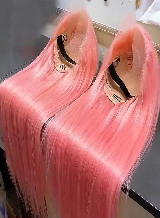Smartinnov Hot Pink Lace Front Wig Human Hair Glueless 13x4 HD Transparent Straight Pre Plucked with Baby Hair 150% Density 22 Inch Natural Hairline Free Part Bleached Knots Pink Remy Hair Wigs for Women - Image 3