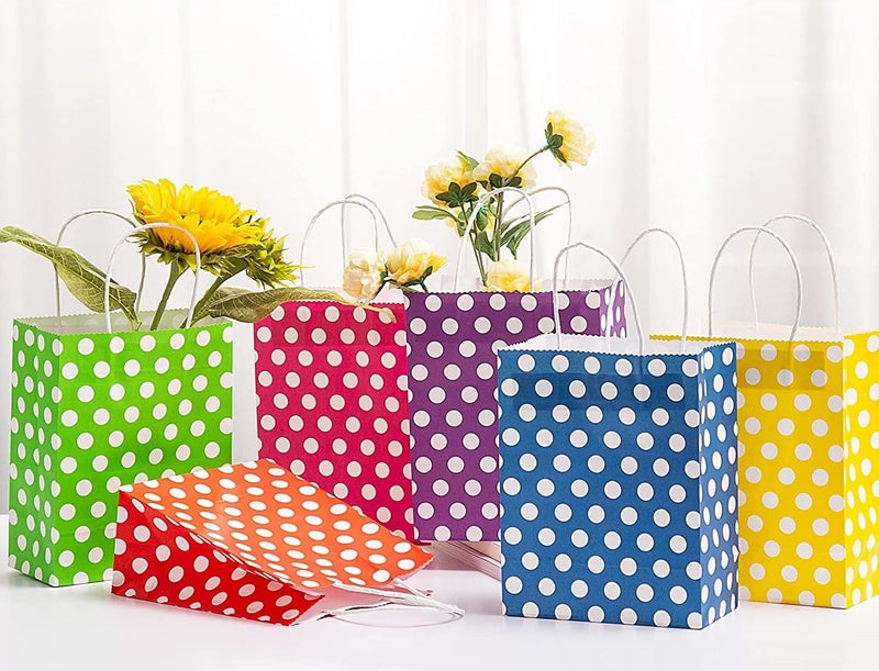 RanGit Bhumi Gift Bags- 30 pcs Polka Dots Small Paper Bags with Handles- Return Gifts Paper Carry Bag, Party Favor Goodie Treat Bag for Corporate event, Birthday, Wedding, Festivals (Small-Polka Dots, Pack of 30) - Image 1