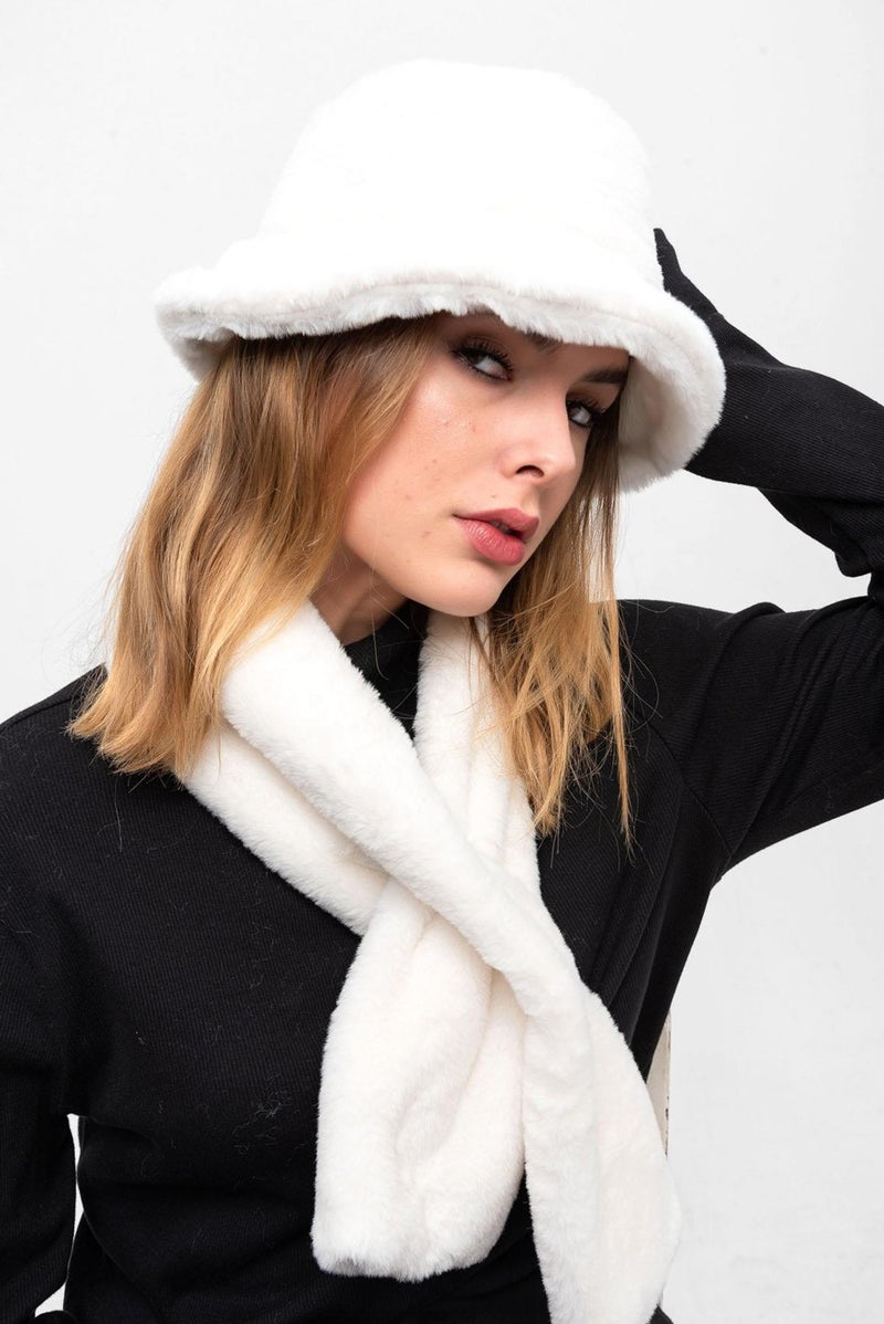Saria Moda Saria Fashion Women 2 Piece Set Plush Bucket Hat Neck Scarf  - Image 2