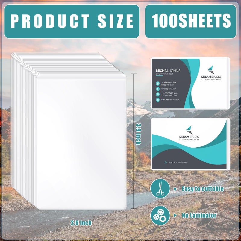 DLUGOPIS 100 Sheets Self Seal Laminating Pouches Business Card Size 2.6x3.9inch Self Adhesive Laminating Sheets Gloss Finish No Laminating Machine Needed for Id Card Small Card (2.5x3.5inch) - Image 2