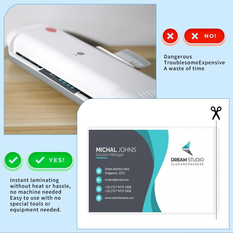 DLUGOPIS 100 Sheets Self Seal Laminating Pouches Business Card Size 2.6x3.9inch Self Adhesive Laminating Sheets Gloss Finish No Laminating Machine Needed for Id Card Small Card (2.5x3.5inch) - Image 5