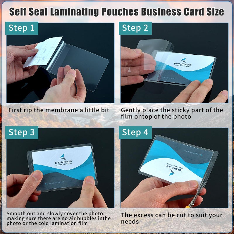 DLUGOPIS 100 Sheets Self Seal Laminating Pouches Business Card Size 2.6x3.9inch Self Adhesive Laminating Sheets Gloss Finish No Laminating Machine Needed for Id Card Small Card (2.5x3.5inch) - Image 4