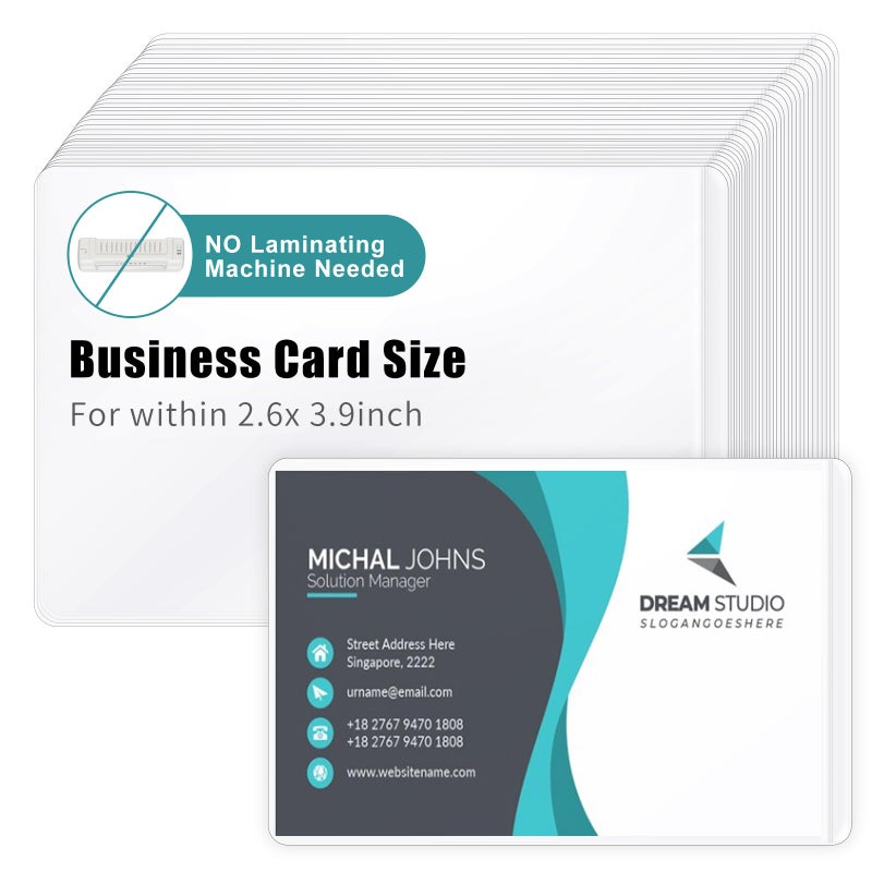 DLUGOPIS 100 Sheets Self Seal Laminating Pouches Business Card Size 2.6x3.9inch Self Adhesive Laminating Sheets Gloss Finish No Laminating Machine Needed for Id Card Small Card (2.5x3.5inch) - Image 1