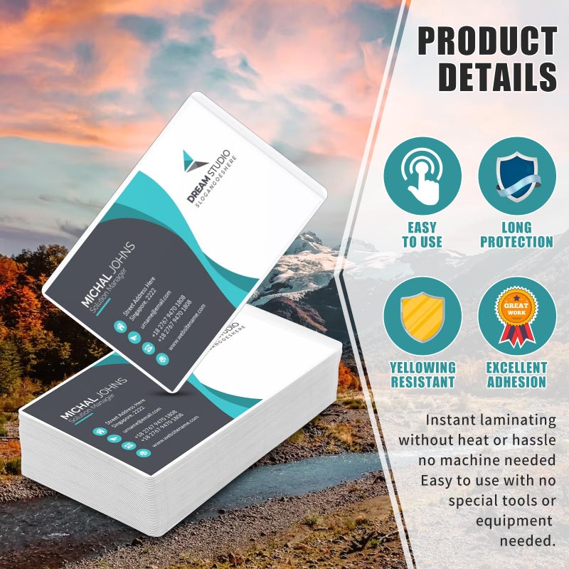 DLUGOPIS 100 Sheets Self Seal Laminating Pouches Business Card Size 2.6x3.9inch Self Adhesive Laminating Sheets Gloss Finish No Laminating Machine Needed for Id Card Small Card (2.5x3.5inch) - Image 3