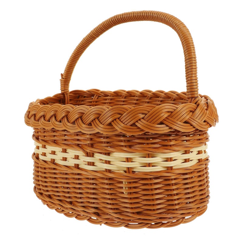 Imitation Rattan Storage Basket with Handles Lightweight Decorative for Home Picnic Festival Use - Image 2