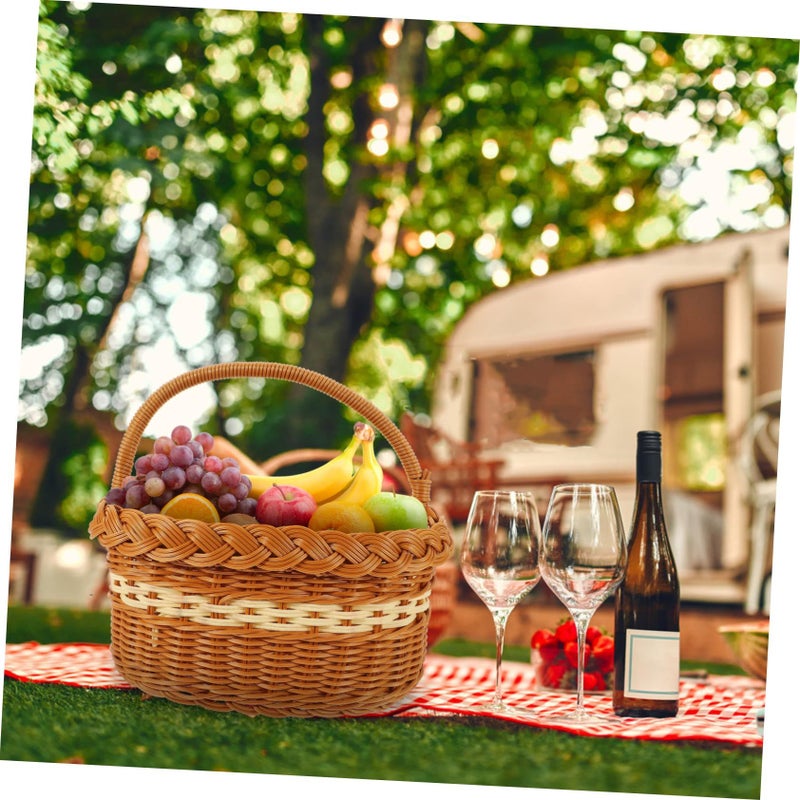 Imitation Rattan Storage Basket with Handles Lightweight Decorative for Home Picnic Festival Use - Image 3