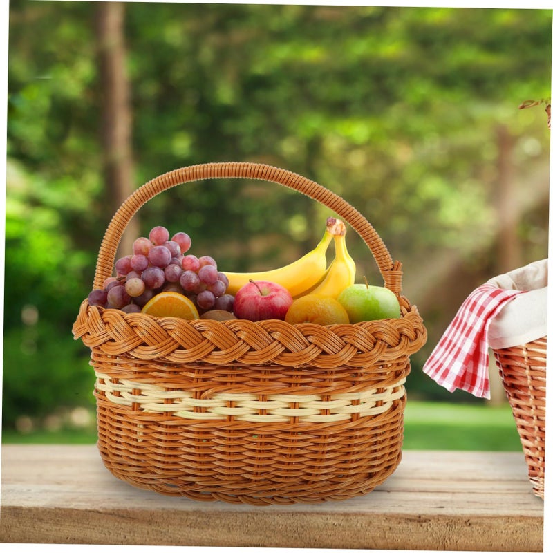 Imitation Rattan Storage Basket with Handles Lightweight Decorative for Home Picnic Festival Use - Image 5