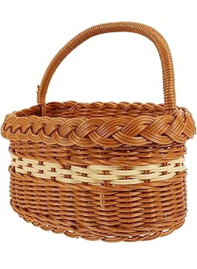 Imitation Rattan Storage Basket with Handles Lightweight Decorative for Home Picnic Festival Use - Image 1