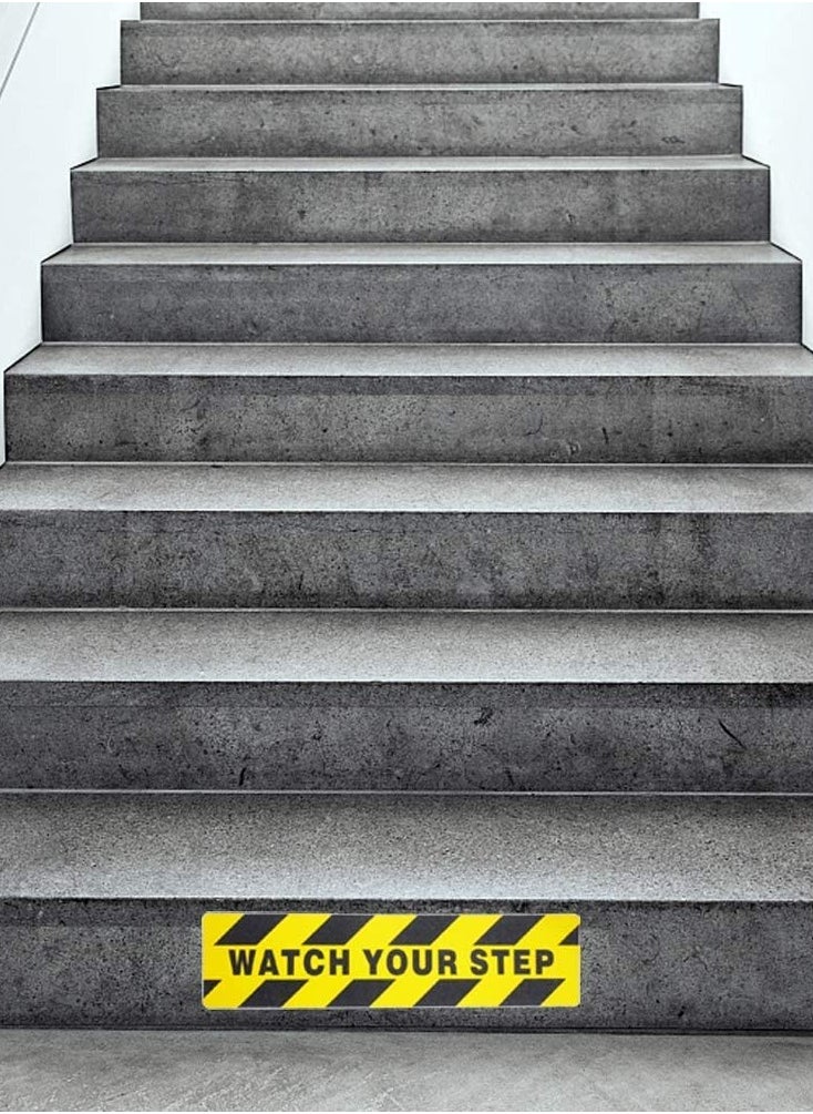 Generic - Directional signboard, adhesive sticker, with the design of a warning phrase on the stairs, size 21 x 10.5 cm, yellow and black color, manufactured by Up to Date Egypt - Image 1