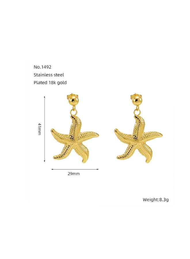 Andaazs Women’s Starfish Stud Earrings – 18K Gold-Plated Stainless Steel with Textured Finish – Waterproof & Hypoallergenic Beach-Inspired Jewelry - Image 2