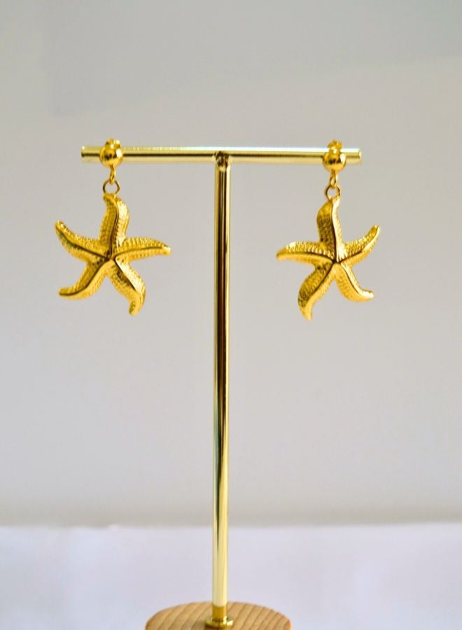 Andaazs Women’s Starfish Stud Earrings – 18K Gold-Plated Stainless Steel with Textured Finish – Waterproof & Hypoallergenic Beach-Inspired Jewelry - Image 1
