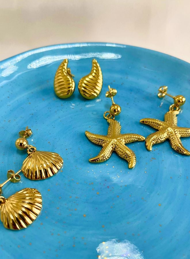 Andaazs Women’s Starfish Stud Earrings – 18K Gold-Plated Stainless Steel with Textured Finish – Waterproof & Hypoallergenic Beach-Inspired Jewelry - Image 4