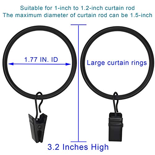 WeeksEight 20 Pack Black Curtain Rings with Clips, Curtain Hooks Hangers Clip Rings for Hanging Drapes Bows Hat, Drapery Rings 1.77 in I D, Fits up to 1.5 in Diameter Curtain Rod. - Image 2