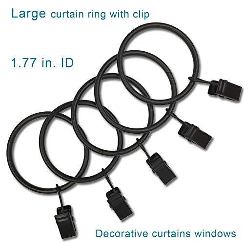 WeeksEight 20 Pack Black Curtain Rings with Clips, Curtain Hooks Hangers Clip Rings for Hanging Drapes Bows Hat, Drapery Rings 1.77 in I D, Fits up to 1.5 in Diameter Curtain Rod. - Image 4