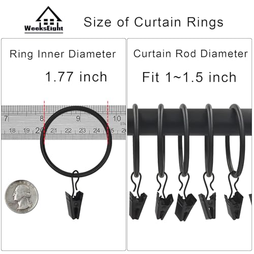 WeeksEight 20 Pack Black Curtain Rings with Clips, Curtain Hooks Hangers Clip Rings for Hanging Drapes Bows Hat, Drapery Rings 1.77 in I D, Fits up to 1.5 in Diameter Curtain Rod. - Image 3