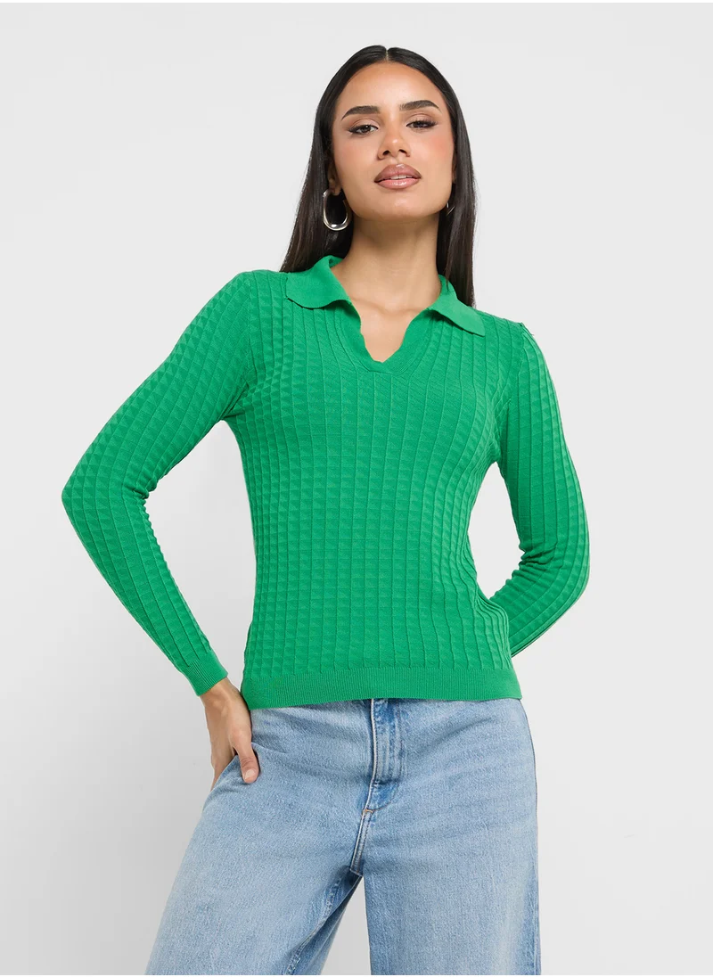 ELLA Ribbed Polo Sweater