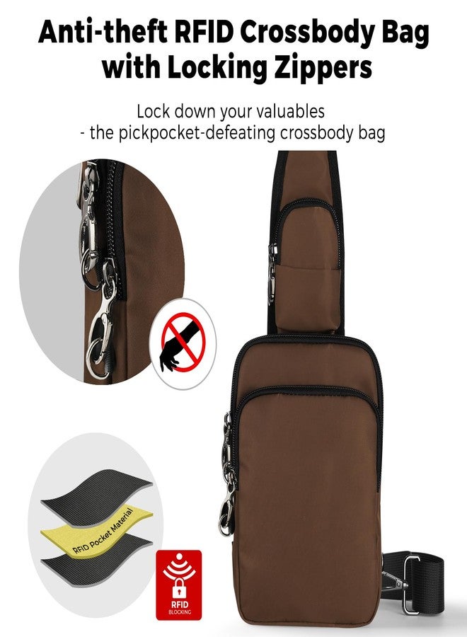 VADOO Sling Bag, Crossbody Bag with Zipper Lock, RFID Blocking & Water Resistant for Men and Women(Brown) - Image 3