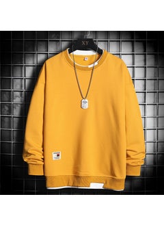 Generic Mens Casual Sweatshirt Autumn Winter Crewneck Long Sleeve Tee Y100-yellow  - Image 1