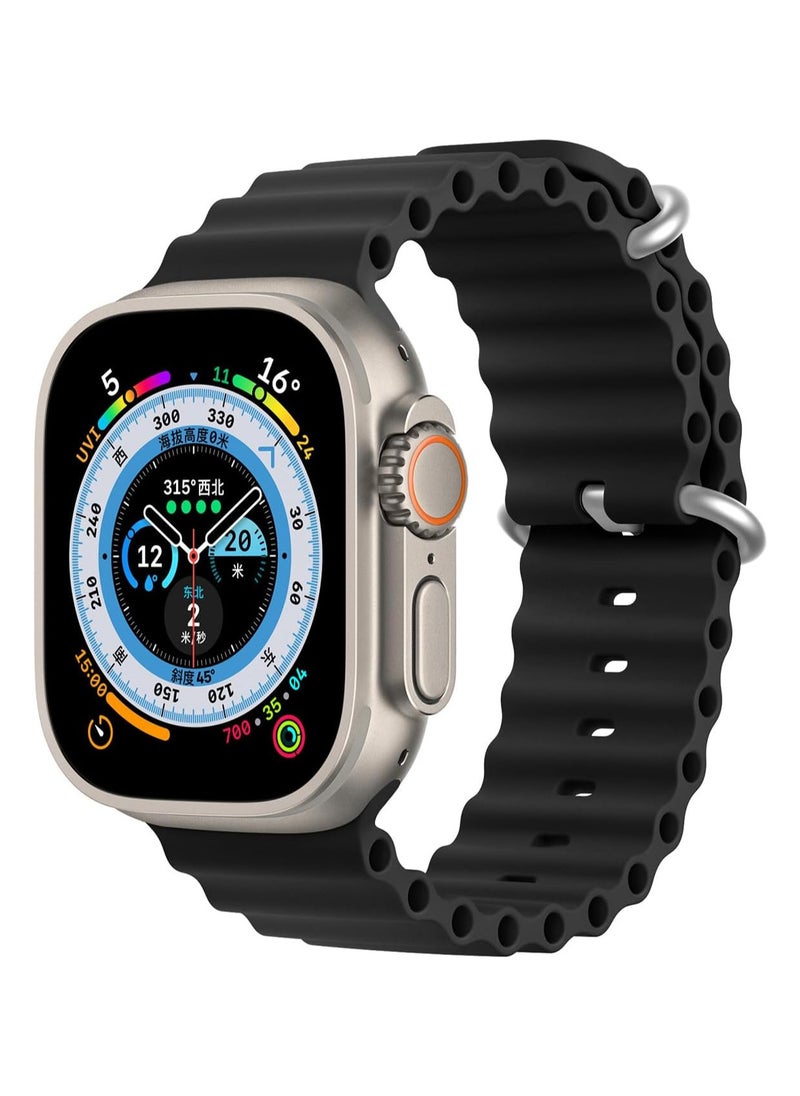 DUX DUCIS - Dux Ducis OceanWave Series Silicone Rubber and Stainless Steel Watch Strap for Apple Watch 38mm/40mm/41mm - Black - Image 1