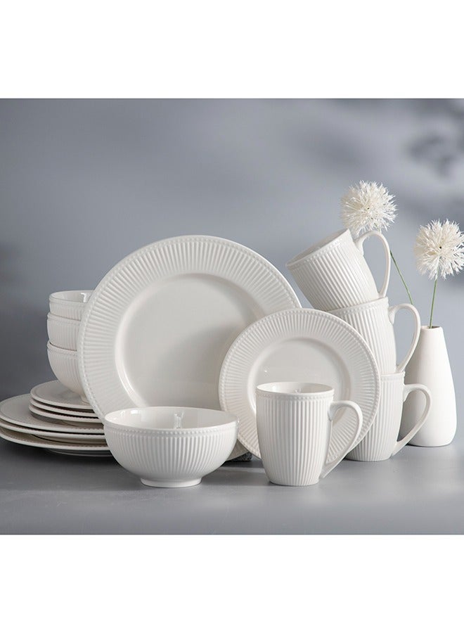 طقم أدوات مائدة من البورسلين مكون من 16 قطعة لخدمة 4 أشخاص، أطباق، سلطانيات وأكواب، آمن للاستخدام في غسالة الصحون والميكروويف، خدمة لـ 4 - لون أبيض بالكامل - Image 1