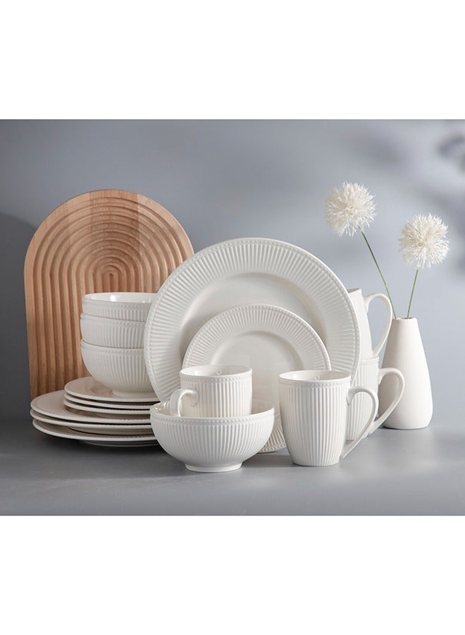 طقم أدوات مائدة من البورسلين مكون من 16 قطعة لخدمة 4 أشخاص، أطباق، سلطانيات وأكواب، آمن للاستخدام في غسالة الصحون والميكروويف، خدمة لـ 4 - لون أبيض بالكامل - Image 2