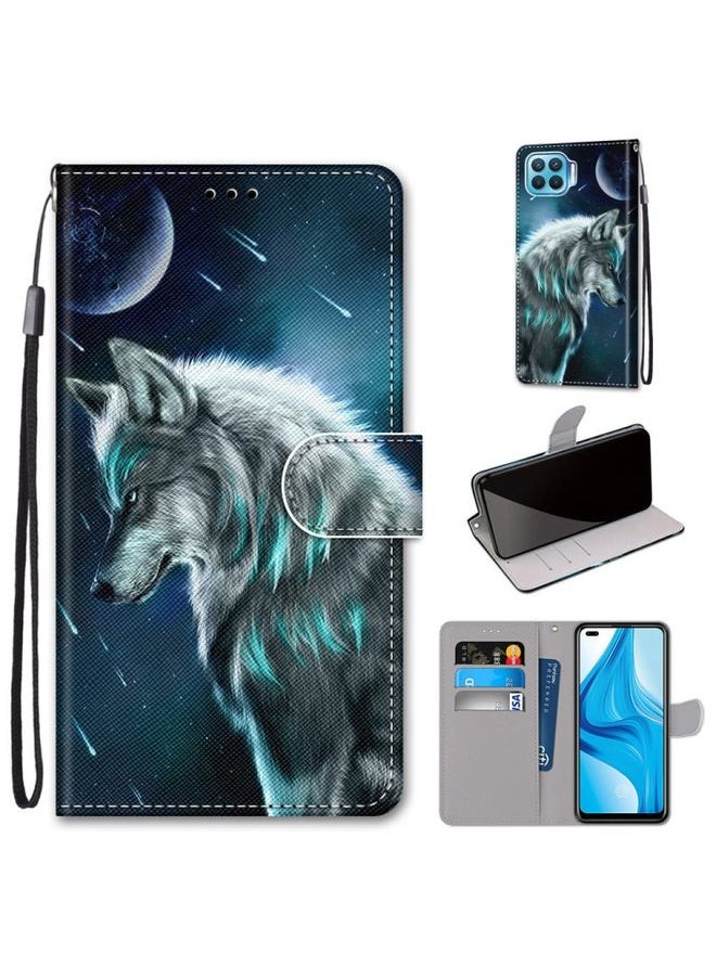 HuHa Case Cover For OPPO F17 Pro / A93 4G / Reno4 Lite / Reno4 F Coloured Drawing Cross Texture Horizontal Flip PU Leather Case with Holder & Card Slots & Wallet & Lanyard Pensive Wolf 