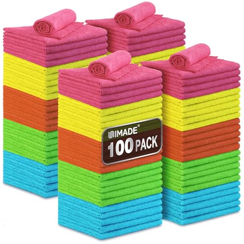 UNIMADE Microfiber Cleaning Cloth 100PK Commercial Grade Work Rags Microfiber Towels for Cars Cleaning Rags Bulk Detailing Cloth for Automotive Bar Mechanic Restaurant Garage 115x115 Multicolor - Image 1